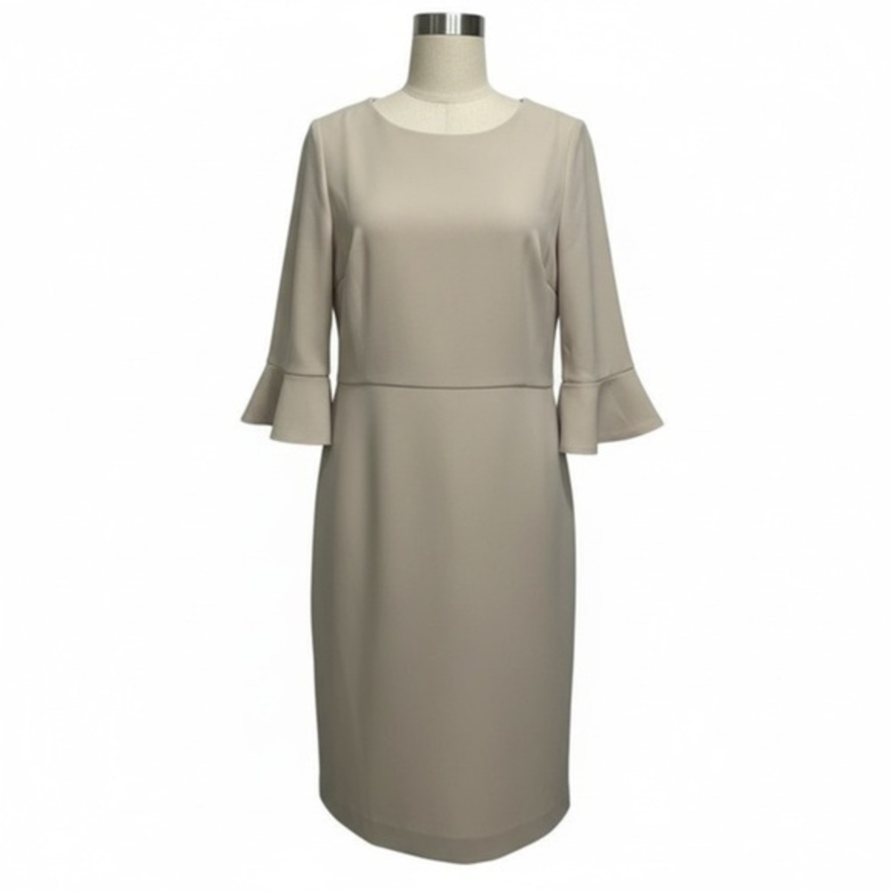 Shelby & Palmer Taupe Flounce-Sleeve Sheath Dress – Size 10